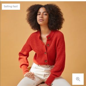 Everlane Red Cropped Button-Up Mohair Blend Sweater